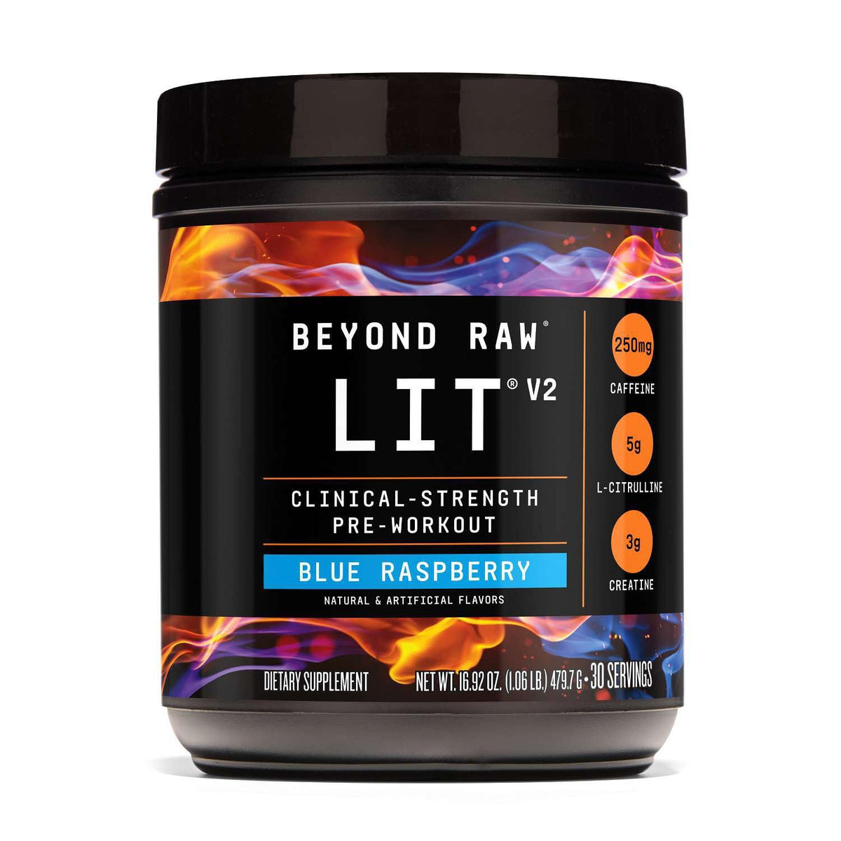 BEYOND RAW LIT V2 Clinical Strength Pre Workout Powder, Hits Harder, Bigger Pumps, Caffeine, L-Citrulline, Creatine, Blue Raspberry, 30 Servings - PrimeBioHealth - canada supplements