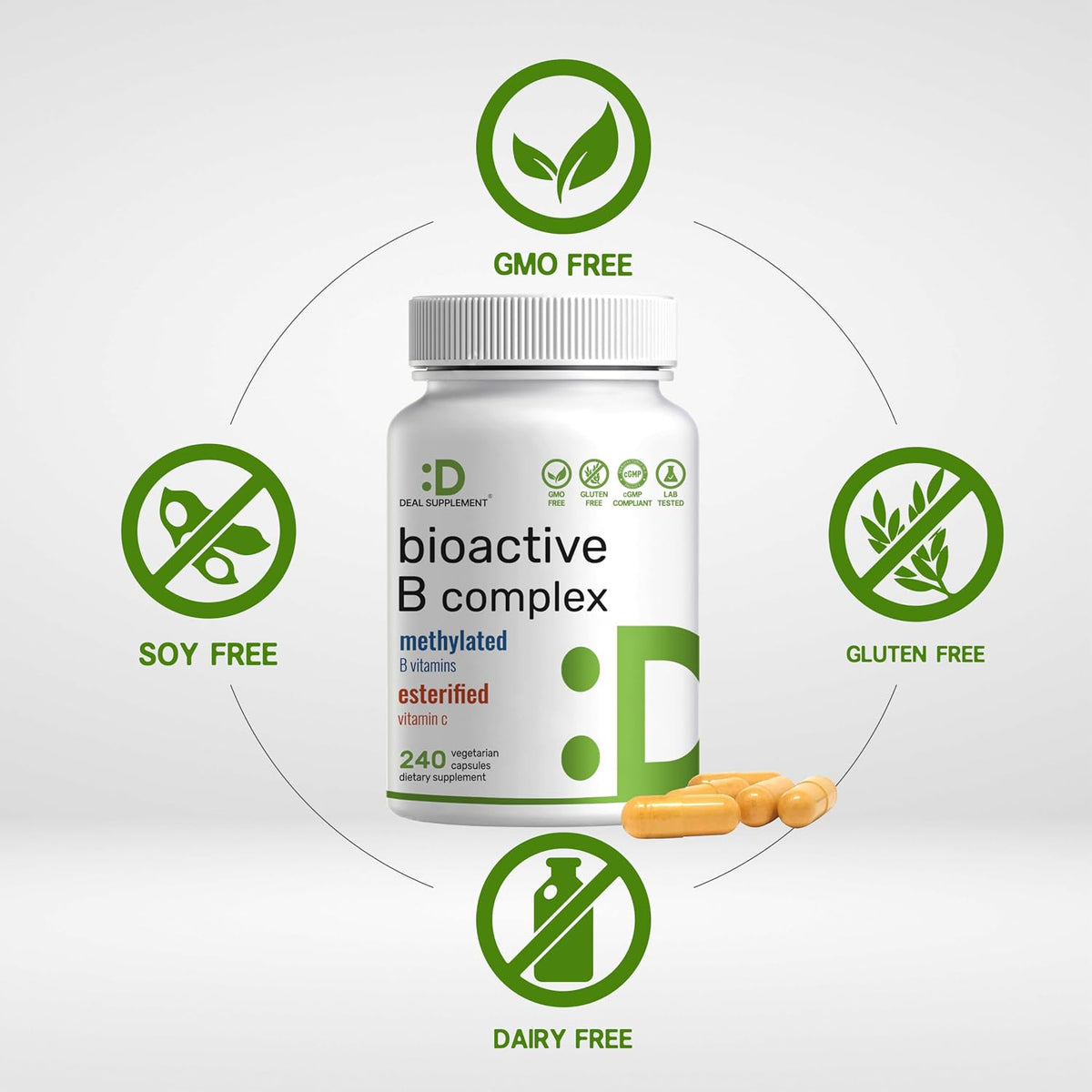 Bioactive Vitamin B Complex for Men & Women, 240 Veggie Capsules - Methylated B Complex & Esterified Vitamin C – High Potency & Easy Absorption – Immune, Energy & Metabolism Supplement – Non-GMO - PrimeBioHealth - canada supplements