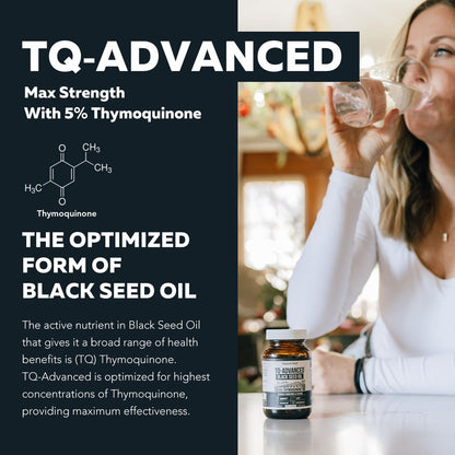 Black Seed Oil Softgels | 5% Thymoquinone - TQ-Advanced® | High Potency - 500 mg per Capsule - 15:1 Concentrate from Nigella Sativa Extract, Raw Form, Vegan Formula, Glass Bottle (60 Softgels) - PrimeBioHealth - canada supplements
