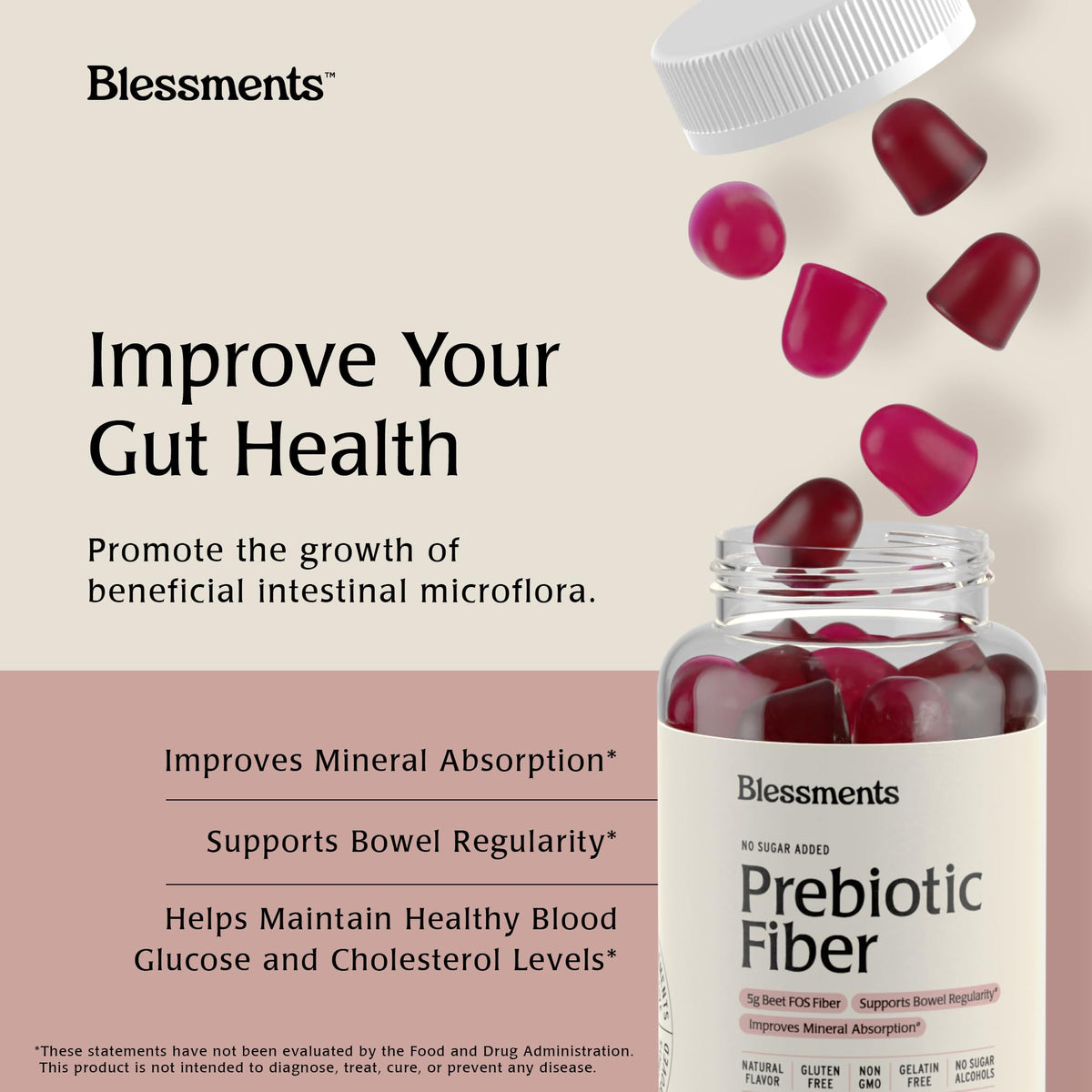 Blessments - Prebiotic Fiber Gummies for Adults & Kids with No Added Sugar- 5g (60 Count) High Fiber Supplement Gummies - Vegan - Keto Friendly - Digestive Health Supplements - PrimeBioHealth - canada supplements