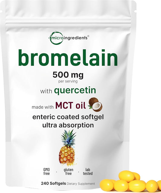 Bromelain 500mg with Quercetin & MCT Oil, 240 Enteric Coated Softgels | Ultra Absorption Bromelain Supplement | Natural Digestive Enzymes for Digestion & Joint Health | Non-GMO, Gluten Free - PrimeBioHealth - canada supplements