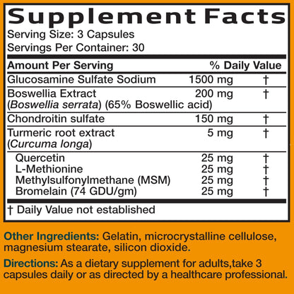 Bronson Glucosamine Chondroitin Turmeric & MSM Advanced Joint & Cartilage Formula, Supports Healthy Joints, Mobility & Cartilage - Non-GMO, 60 Capsules - PrimeBioHealth - canada supplements