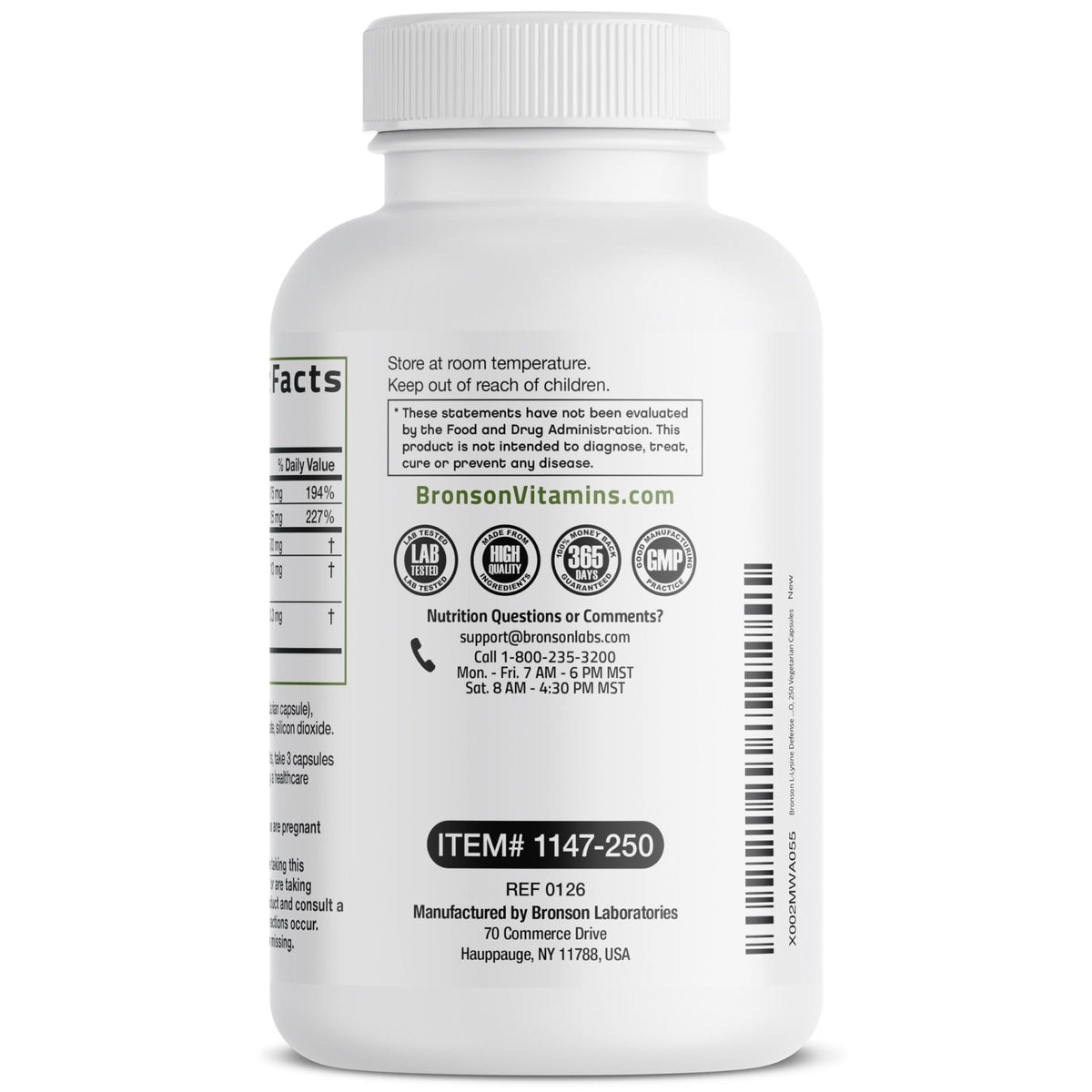 Bronson L-Lysine Defense Immune Support Complex 1500 MG L-Lysine Plus Olive Leaf, Garlic, Vitamin C and Zinc - Non-GMO, 90 Vegetarian Capsules - PrimeBioHealth - canada supplements