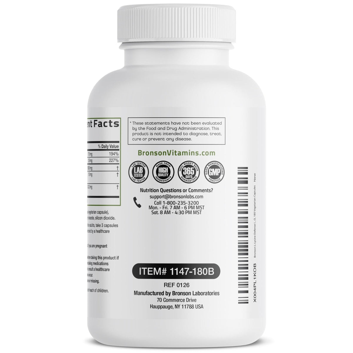 Bronson L-Lysine Defense Immune Support Complex 1500 MG L-Lysine Plus Olive Leaf, Garlic, Vitamin C and Zinc - Non-GMO, 90 Vegetarian Capsules - PrimeBioHealth - canada supplements