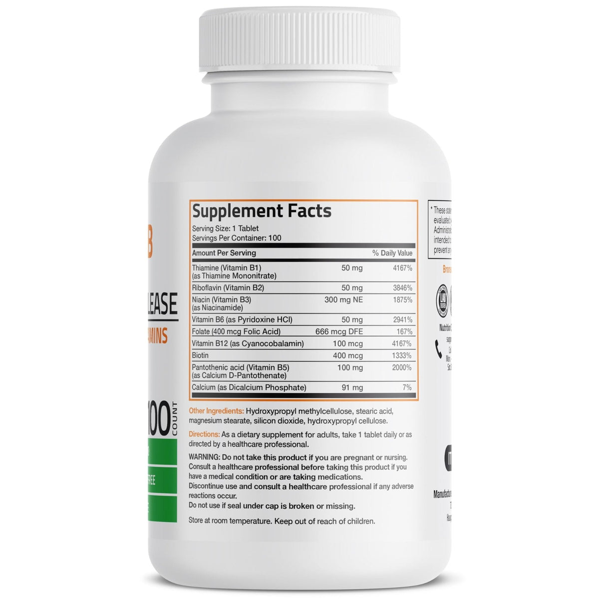 Bronson Super B Vitamin B Complex Sustained Slow Release (Vitamin B1, B2, B3, B6, B9 - Folic Acid, B12) Contains All B Vitamins 60 Tablets - PrimeBioHealth - canada supplements