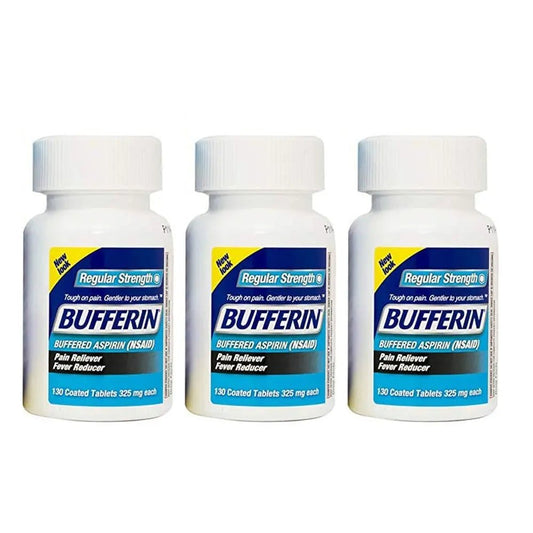 Bufferin Buffered Aspirin (NSAID) Coated Tablets Pain Reliever/Fever Reducer 130 ea (Pack of 3) - PrimeBioHealth - canada supplements