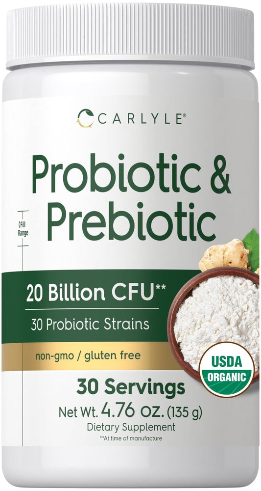 Carlyle Probiotic and Prebiotic Powder | 20 Billion CFU | 4.76 oz | Organic Fiber Blend | for Women and Men | Vegetarian, Non-GMO, - PrimeBioHealth - canada supplements