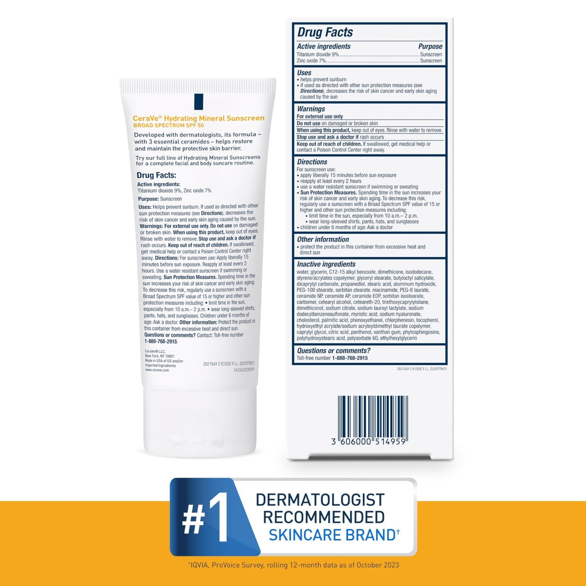 CeraVe 100% Mineral Sunscreen SPF 50, Face sunscreen With Zinc Oxide & Titanium Dioxid - PrimeBioHealth - canada supplements
