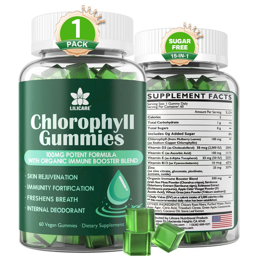 Chlorophyll Gummies - Super Green with Wheat Grass, Sea Moss, Unfiltered ACV & Elderberry, Echinacea, Zinc Complex & Vitamin D3, C, E, B12 for Natural Deodorant, - PrimeBioHealth - canada supplements