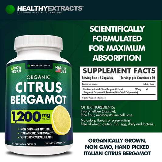 Citrus Bergamot Supplement – 150:1 Extract, 1200mg per Serving, 70% Polyphenols, Italian Sourced, 60 Count, 1 Month Supply, Made in the USA - PrimeBioHealth - canada supplements