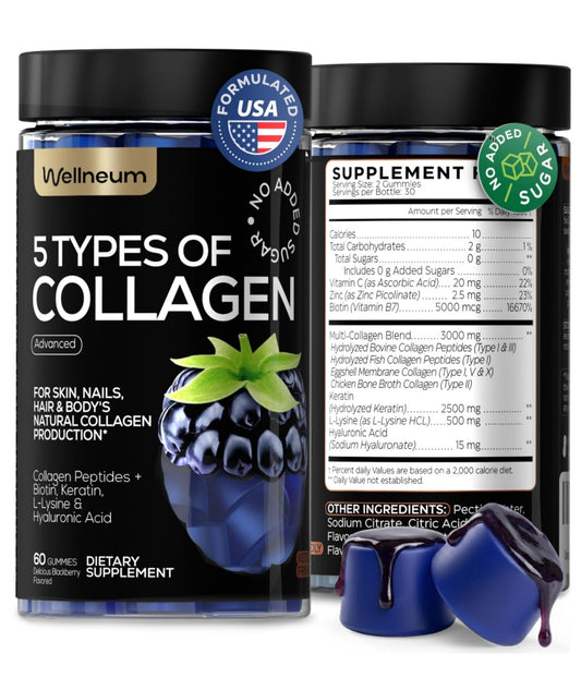 Collagen Peptides Gummies Sugar Free 3000mg Multi Collagen Blend for Hair Skin & Nails Support + 2500mg Keratin + 5000mcg Biotin, Hyaluronic Acid, - PrimeBioHealth - canada supplements