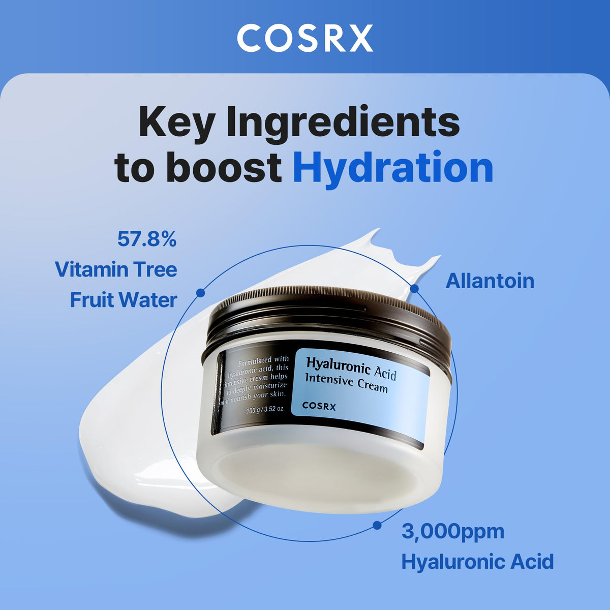 COSRX Hyaluronic Acid Moisturizing Cream, Long-lasting Hydration, Rich Moisturizer for Sensitive Skin 3.52 oz / 100g - PrimeBioHealth - canada supplements