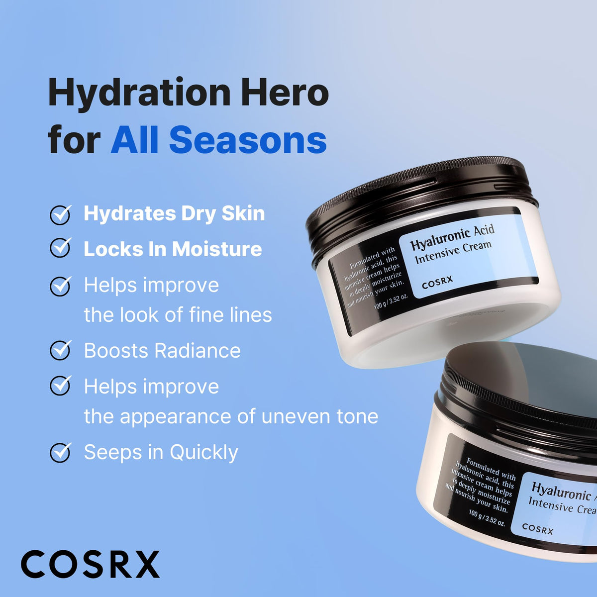 COSRX Hyaluronic Acid Moisturizing Cream, Long-lasting Hydration, Rich Moisturizer for Sensitive Skin 3.52 oz / 100g - PrimeBioHealth - canada supplements