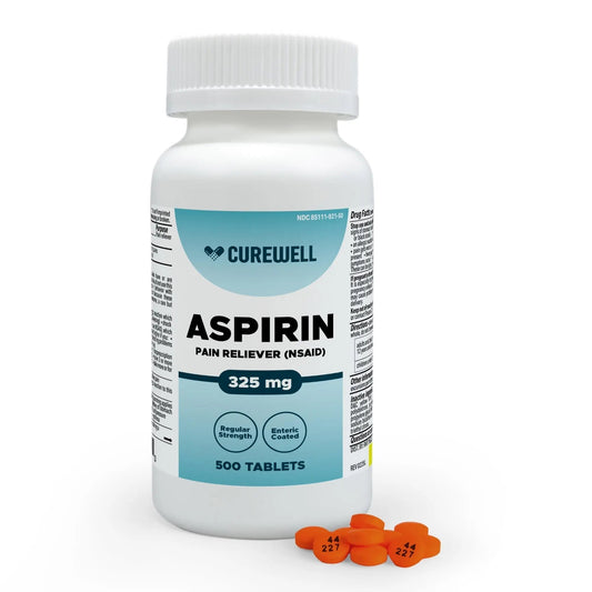 CUREWELL Enteric Coated Aspirin Tablets 325mg (500 Count) NSAID Pain Reliever & Fever Reducer Coated Aspirin for Adults - Regular Strength for Headache Arthritis Menstrual & Muscle Pain - PrimeBioHealth - canada supplements