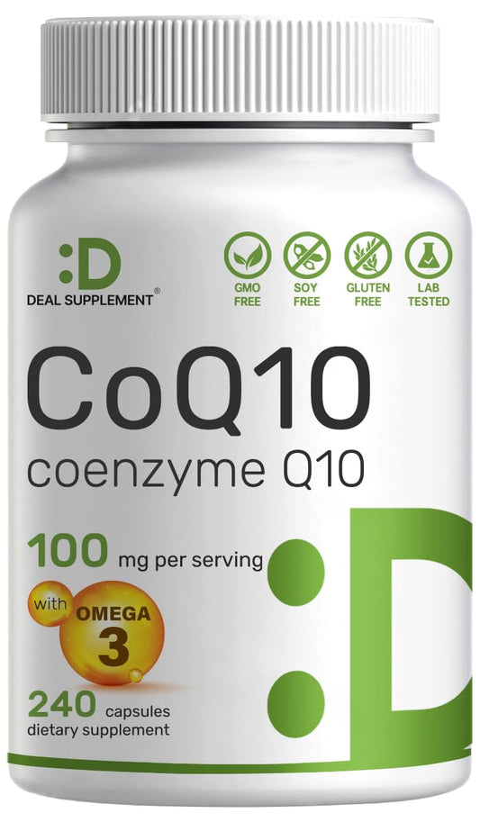 DEAL SUPPLEMENT CoQ10 100mg with Omega 3 100mg, 240 Capsules | Bioavailable Coenzyme Q10 Formula | Non-GMO - PrimeBioHealth - canada supplements