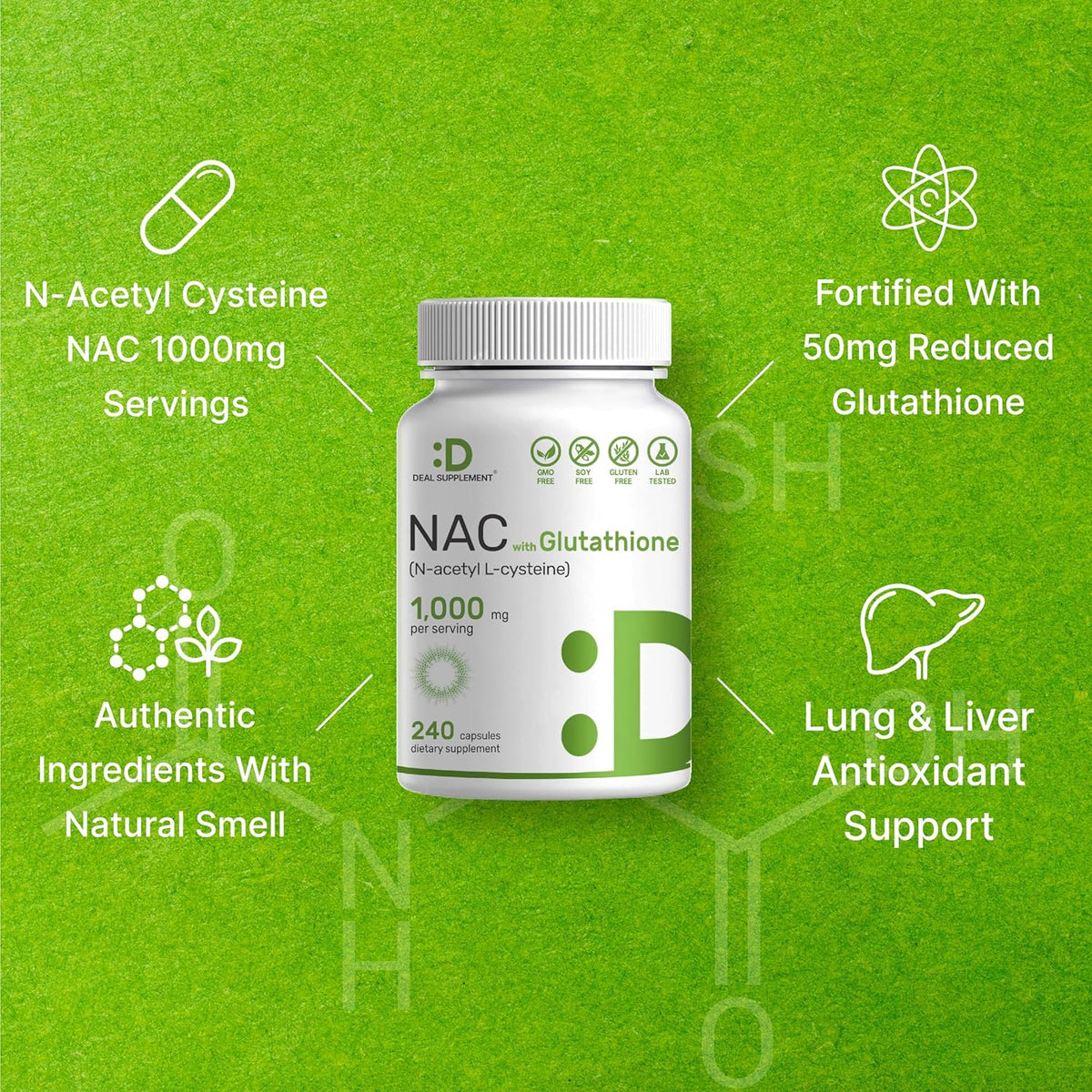 DEAL SUPPLEMENT NAC Supplement (N-Acetyl Cysteine) 1,000mg Per Serving with Reduced Glutathione, 240 Capsules – Antioxidant Support for Immune Health, Lung, & Liver Function - PrimeBioHealth - canada supplements
