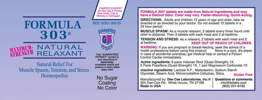 Dee CEE Labs Formula 303 Maximum Strength Tablets, 90 Tablets; All-Natural containing Magnesium for Sore Muscles - PrimeBioHealth - canada supplements