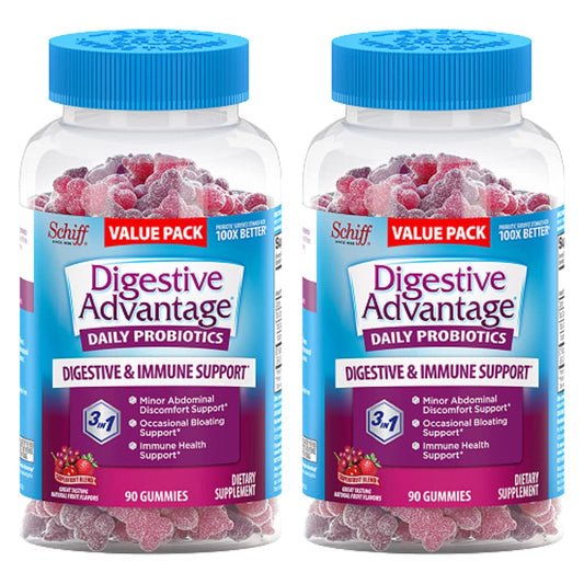 Digestive Advantage Daily Probiotic Gummies for Digestive & Gut Health for Men and Women, Superfruit Flavor, Red, 180 Count, Pack of 2 - PrimeBioHealth - canada supplements