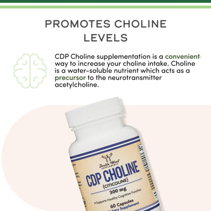 Double Wood Supplements CDP Choline (Citicoline) Supplement, Pharmaceutical Grade, Third Party Tested (60 Capsules 300mg) - PrimeBioHealth - canada supplements
