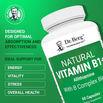 Dr. Berg Natural Vitamin B1 B6 B12 Complex - Allithiamine Vitamin B1 Supplement with 8 Essential Vitamin B Complex for Men & Women Including Thiamin - PrimeBioHealth - canada supplements