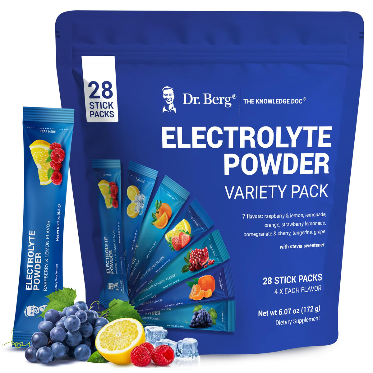 Dr. Berg Sugar Free Electrolyte Powder Packets (Variety Pack) - Daily Electrolyte Drink Mix - 28 Total Hydration Pouches Sugar Free - PrimeBioHealth - canada supplements