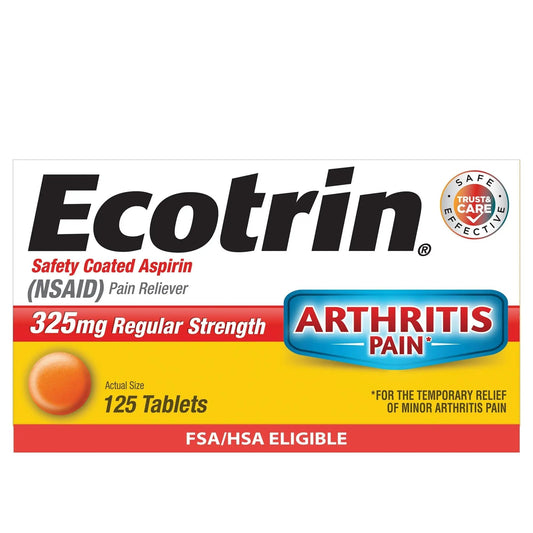 Ecotrin Regular Strength 325mg Aspirin Safetey Coated Tablets, Arthritis, Toothache & Headache Relief Designed to Protect the Stomach, 125 Count - PrimeBioHealth - canada supplements