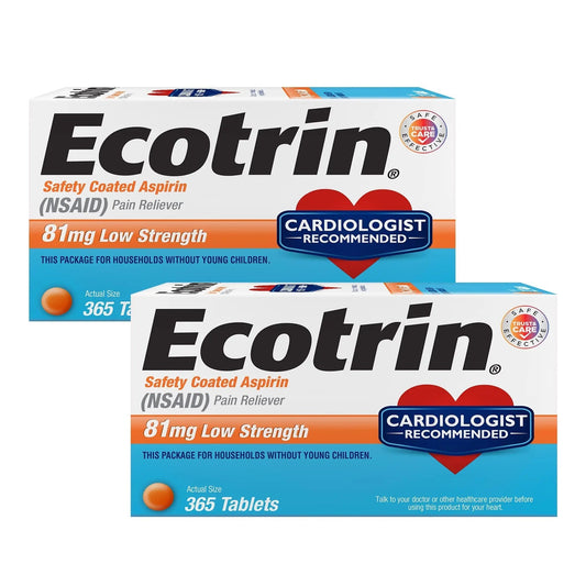 Ecotrin Safety Coated Aspirin Pain Reliever Tablets, Low Strength, NSAID 81mg, 365 ct (Pack of 2) - PrimeBioHealth - canada supplements
