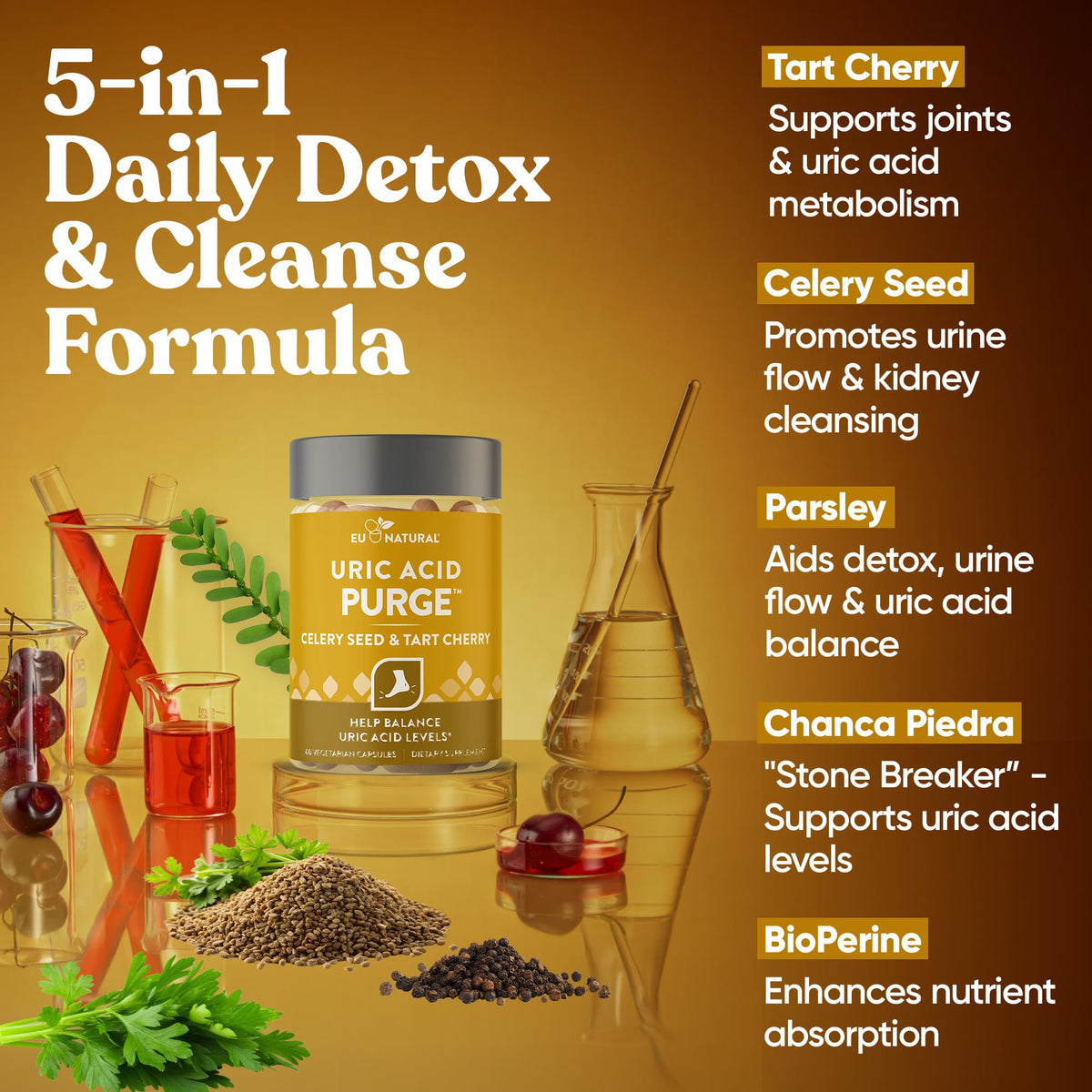 Eu Natural Purge Uric Acid Flush - Eat & Drink What You Want - Uric Acid Support for Joints & Mobility with Celery Seed - PrimeBioHealth - canada supplements
