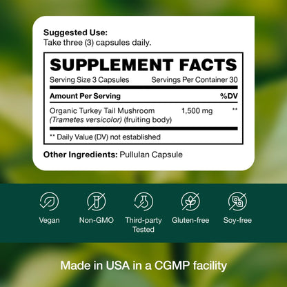 Fresh Nutrition Organic Turkey Tail Mushroom Extract Supplement - High in Beta Glucans – Non-GMO, Vegan Friendly, Gluten-Free - 90 Capsules - PrimeBioHealth - canada supplements
