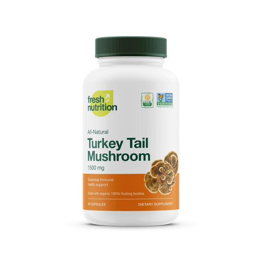Fresh Nutrition Organic Turkey Tail Mushroom Extract Supplement - High in Beta Glucans – Non-GMO, Vegan Friendly, Gluten-Free - 90 Capsules - PrimeBioHealth - canada supplements