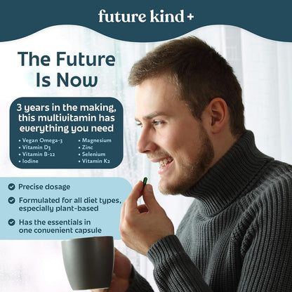 Future Kind Carrageenan-Free Foundations Multivitamin for Women & Men with Omega-3, B12, D3, Zinc, Iodine, Magnesium, K2 & Selenium, Vegan, Compostable Bag (60ct) - PrimeBioHealth - canada supplements