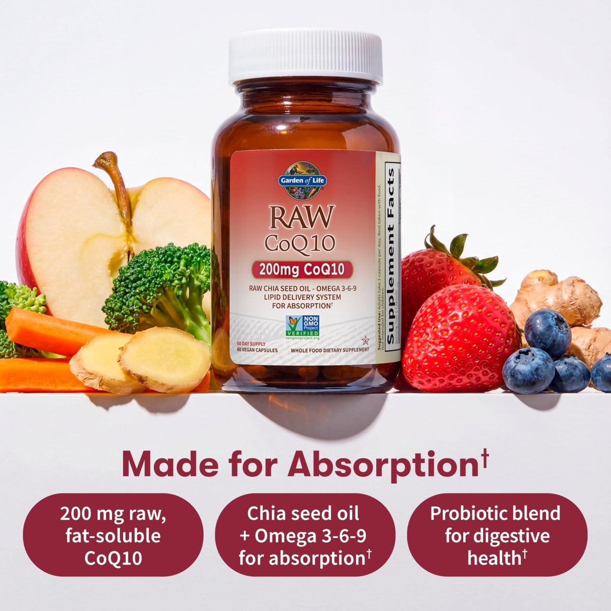 Garden of Life CoQ10 200mg, Vegetarian Omega 3 6 9 Supplement Raw Co Q 10 Chia Seed Oil, Whole Food Nutrition with Antioxidant Support - PrimeBioHealth - canada supplements