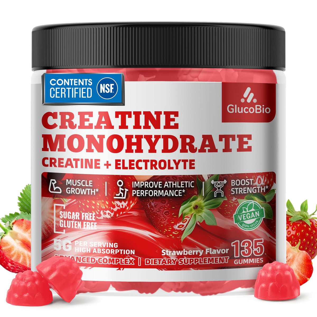 GlucoBio Creatine Monohydrate Gummies (5g) – Pre-Workout Energy & Muscle Growth Support for Men & Women - PrimeBioHealth - canada supplements