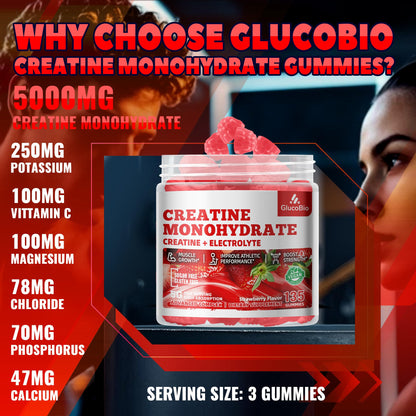 GlucoBio Creatine Monohydrate Gummies (5g) – Pre-Workout Energy & Muscle Growth Support for Men & Women - PrimeBioHealth - canada supplements