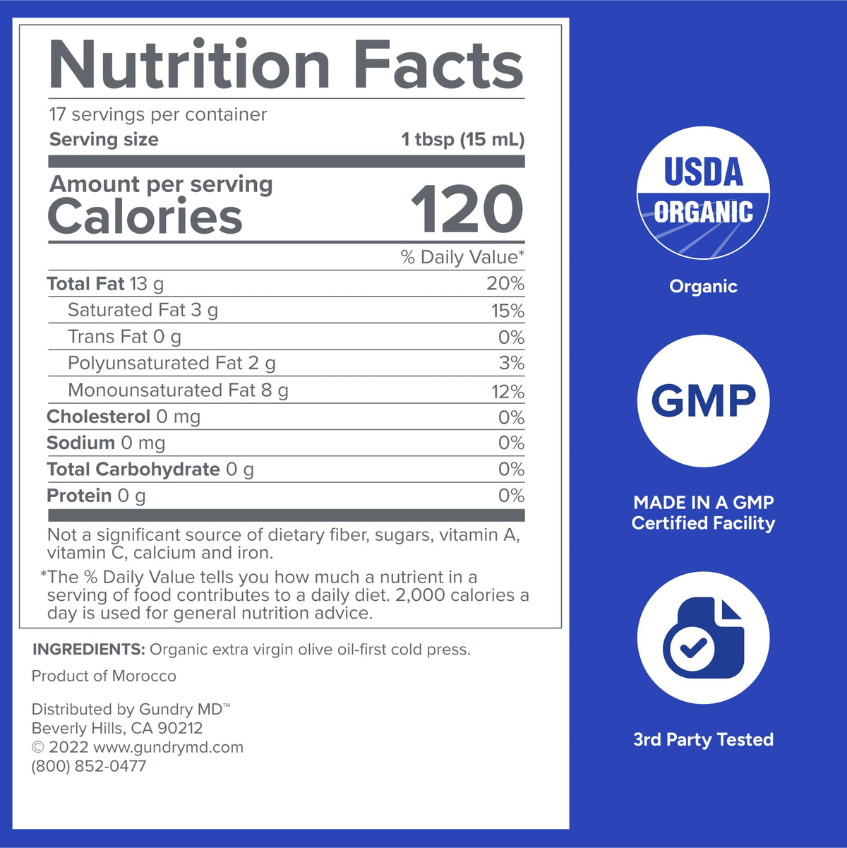 Gundry MD® Organic Extra Virgin First Cold Press Moroccan Polyphenol Rich Olive Oil (Olive Oil) (1) - PrimeBioHealth - canada supplements