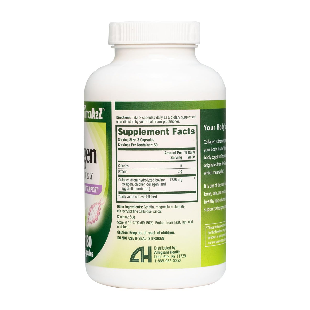 HealthA2Z Multi Collagen pills 1735mg -180 collagen capsules (60 servings) - Types I, II, III, V & X for Healthy Skin, Hair, Nails & Joint Support - PrimeBioHealth - canada supplements