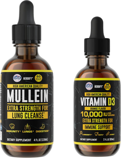 HERBIFY Bundle - Mullein Leaf Extract & Vitamin D3 - Respiratory Support & Immune Boost - PrimeBioHealth - canada supplements