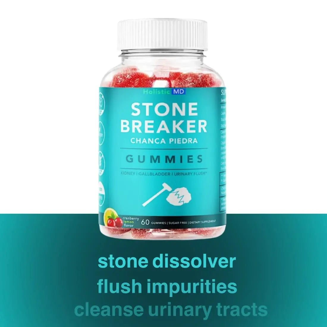 Holistic MD Stone Breaker Chanca Piedra 1,500mg Gummies Kidney Stones Cleanse Gallbladder Formula | Plus Cranberry Extract Might Help Urinary Tract Flush Impurities | Fast Absorption Sugar Free 60ct - PrimeBioHealth - canada supplements