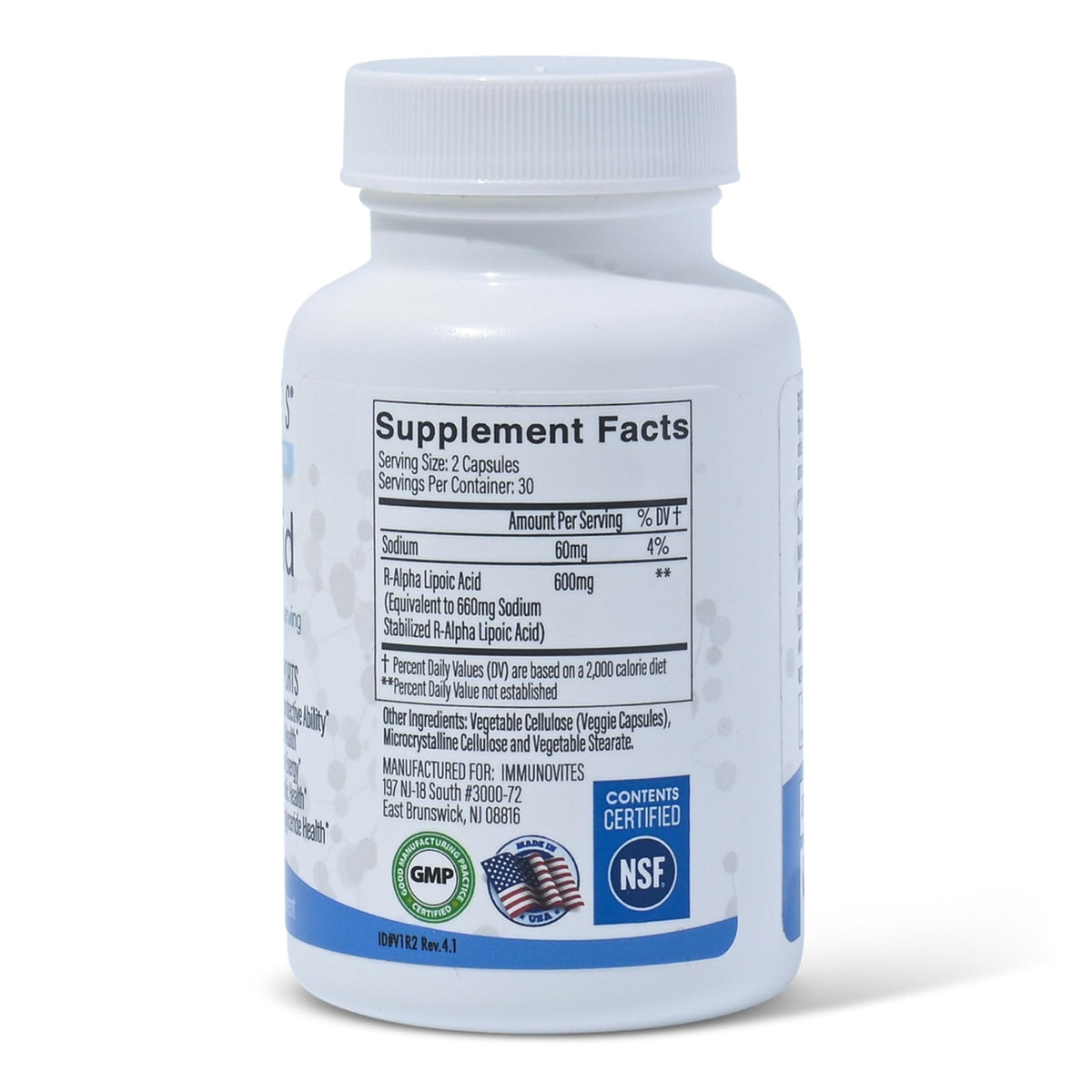IMMUNOVITES Stabilized R-Alpha Lipoic Acid ((True)) 600mg per Serving [[High Potency & up to 40x Increased Absorption]] - PrimeBioHealth - canada supplements