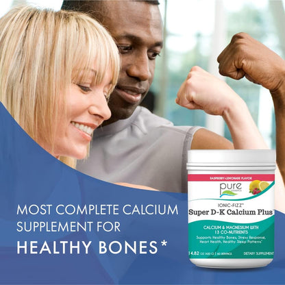 Ionic Fizz Super D-K Calcium Plus by Pure Essence - with Extra Magnesium, Vitamin D3, Vitamin K2 for Strong Bones and Stress Support - Mixed Berry - 7.41oz - PrimeBioHealth - canada supplements