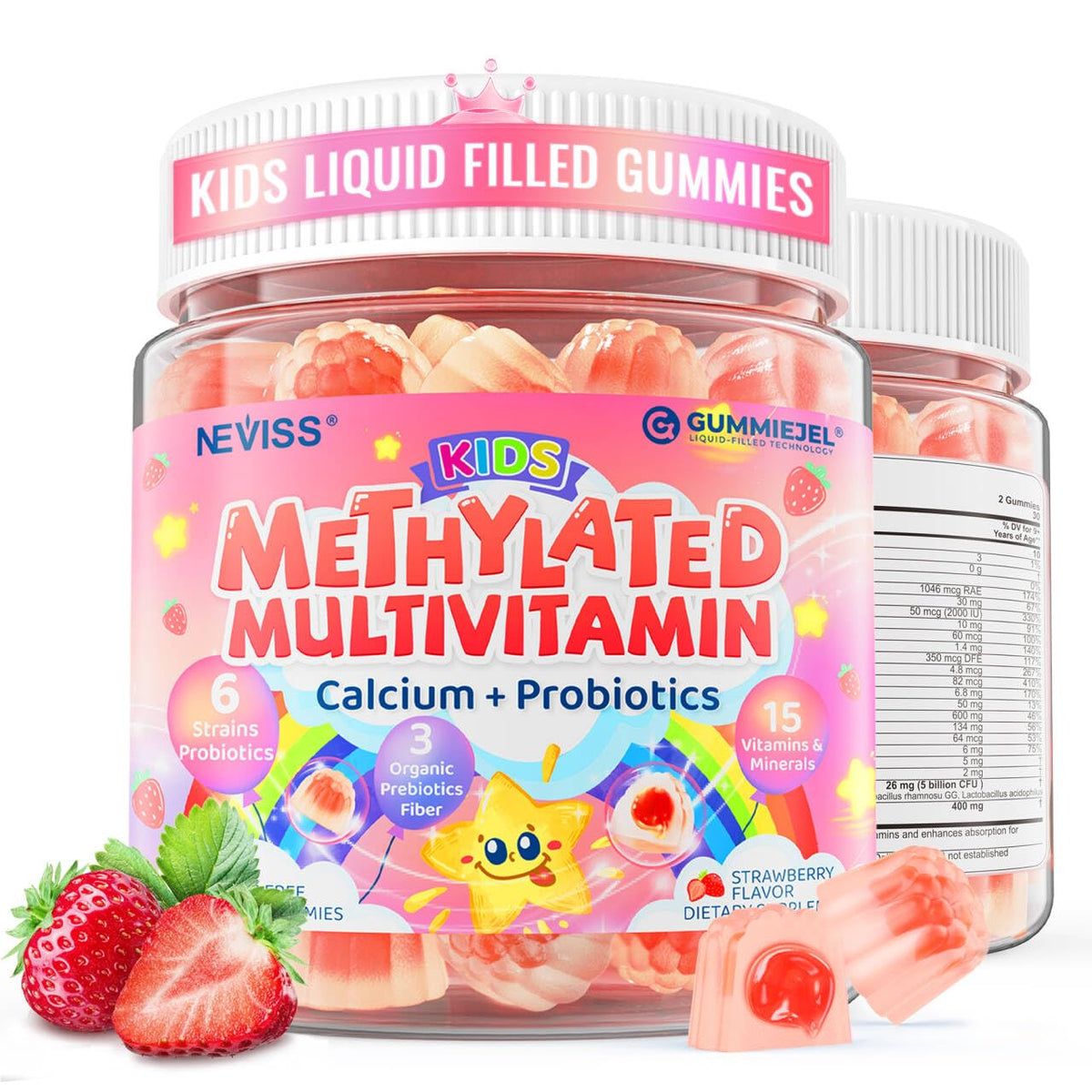Kids Multivitamin Gummies + Calcium, Probiotics, Vitamin D3, C, Methylated B12 & Methylfolate, B6, A, K2, E, Zinc, Prebiotics for Children Ages 4+, Clean & Sugar Free, for Nutritional Support, 60 Cts - PrimeBioHealth - canada supplements