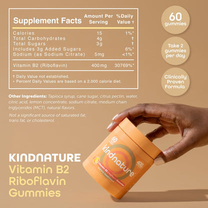 kindnature Vitamin B2 Gummies - Riboflavin 400mg Supplement for Kids & Adults - Non-GMO, Soy & Gluten-Free, Vegan Chewable Gummies (30 Day Supply) (2) - PrimeBioHealth - canada supplements