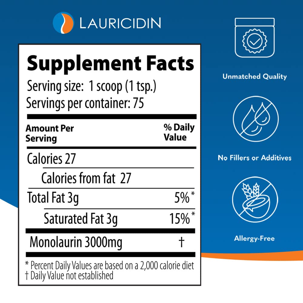 Lauricidin- The Original Monolaurin Supplement- 3000mg per Serving- 227g per Jar (Essential Immune Support and Gut Health) - PrimeBioHealth - canada supplements