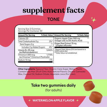 Lemme Tone Metabolism Gummies, Apple Cider Vinegar, Clinically Studied Chromium, B12, Ginger Root Extract, Promote Lean Body Mass - PrimeBioHealth - canada supplements