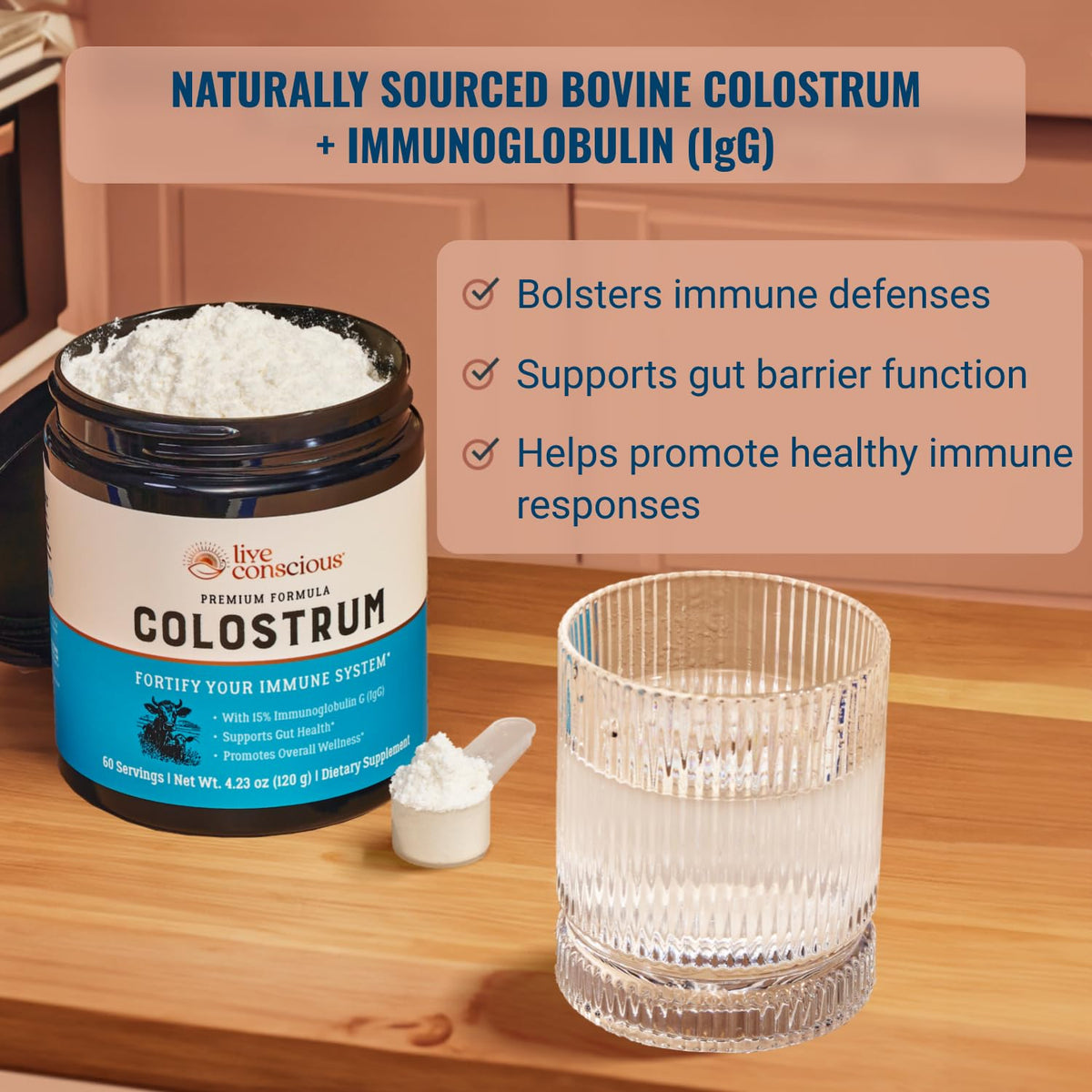Live Conscious Colostrum Powder - Grass Fed Colostrum Supplement with Lactoferrin for Iron Absorption - Bovine Colostrum an Immune System Supplement - PrimeBioHealth - canada supplements