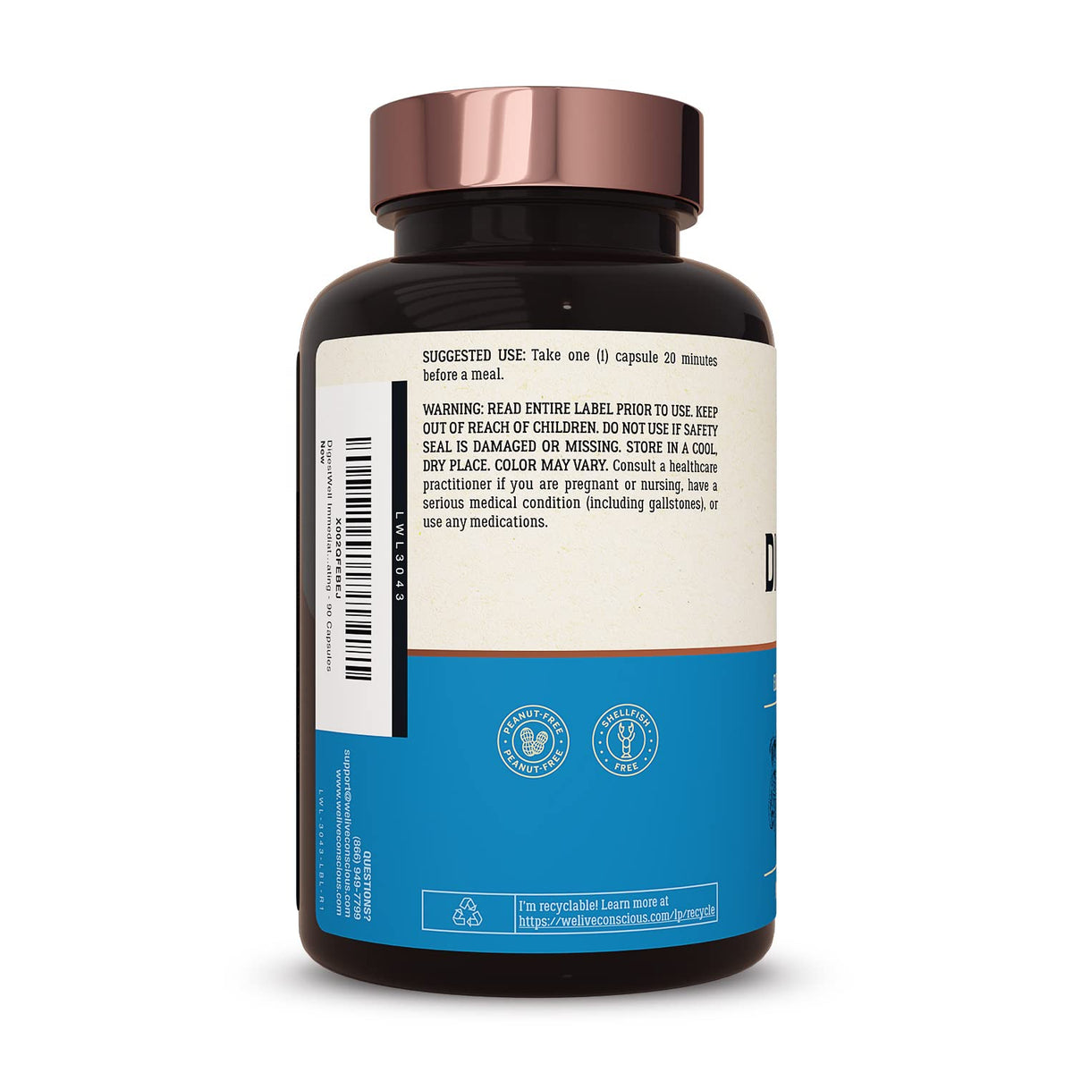 Live Conscious DigestWell Immediate Support - Fast-Acting Digestive Support | Broad Spectrum Enzyme, Probiotic & Herbal Formula - Decreases Everyday Gas & Bloating - 90 Capsules - PrimeBioHealth - canada supplements