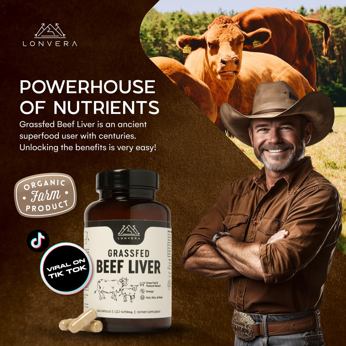 Lonvera Grass Fed Beef Liver Capsules for Women and Men – 3000mg Freeze Dried Desiccated Organs – Nutrient Source for Joints, Bones, Hair, Skin - PrimeBioHealth - canada supplements