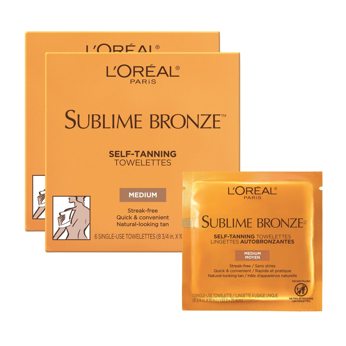 L'Oreal Paris Sublime Bronze Self Tanning Towelettes, Streak-Free, Natural Looking Tan, 6 ct - PrimeBioHealth - canada supplements