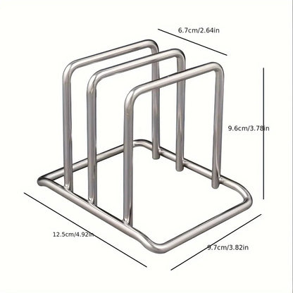 1pc Space-Saving Stainless Steel Pot Lid and Cutting Board Organizer Combo - Heavy-Duty Countertop Rack, kitchen organizer