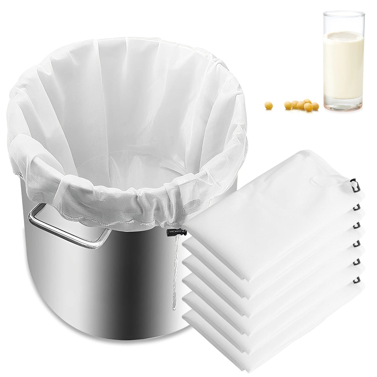 6Pcs Beer Homebrew Filter Bag for Brewing Reusable Kitchen Food Filter Bags Strainer Fine Mesh Bag for Beer Milk Juice Filter